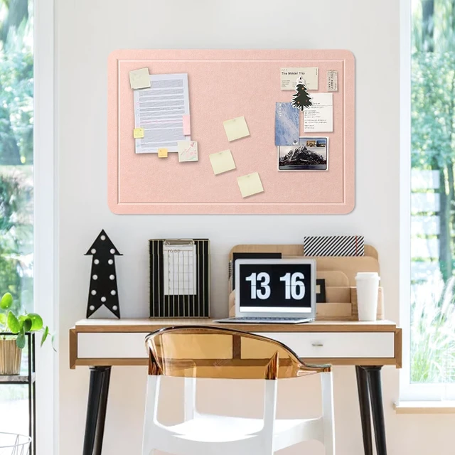 Alt view image 5 of 6 - Felt Bulletin Board, 27" x 18" Cork Board Alternative with 12 Adhesive Tabs and 20 Pushpins, Foldable Pin Board for Wall, Decorative Photo Vision Board for Office, Classroom, Pink