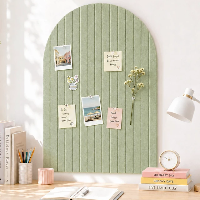 Main image of 3-Pack Arched Bulletin Board, Cork Board Alternative for Walls, 35.4" x 23.6" Large Felt Panels with 30 Pins, Full Self-Adhesive Wall Panel for Decor, Home, Office, Dorm, Green
