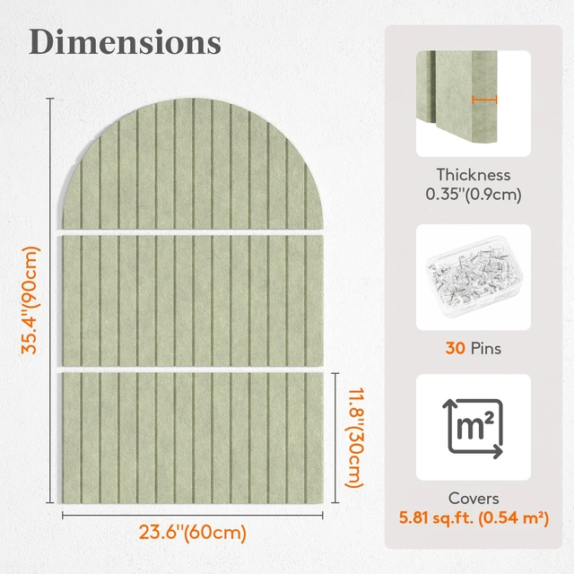 Alt view image 2 of 7 - 3-Pack Arched Bulletin Board, Cork Board Alternative for Walls, 35.4" x 23.6" Large Felt Panels with 30 Pins, Full Self-Adhesive Wall Panel for Decor, Home, Office, Dorm, Green