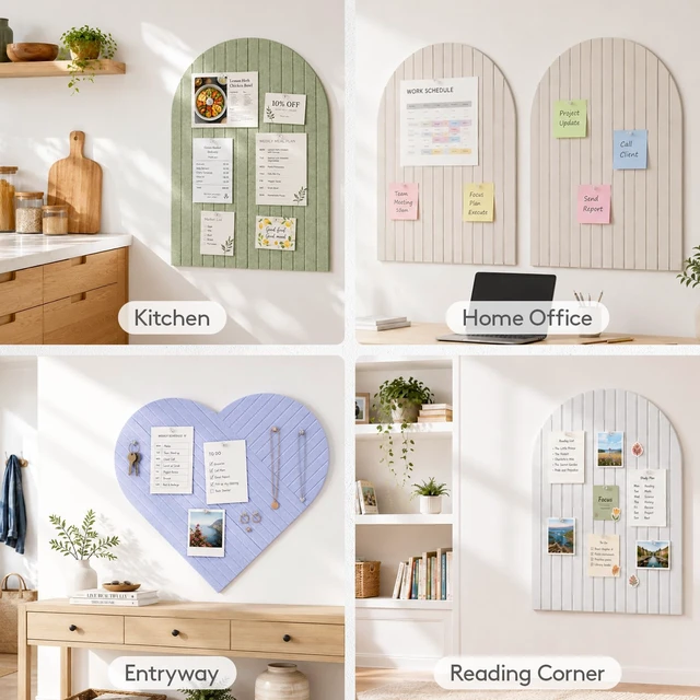 Alt view image 6 of 7 - 3-Pack Arched Bulletin Board, Cork Board Alternative for Walls, 35.4" x 23.6" Large Felt Panels with 30 Pins, Full Self-Adhesive Wall Panel for Decor, Home, Office, Dorm, Green