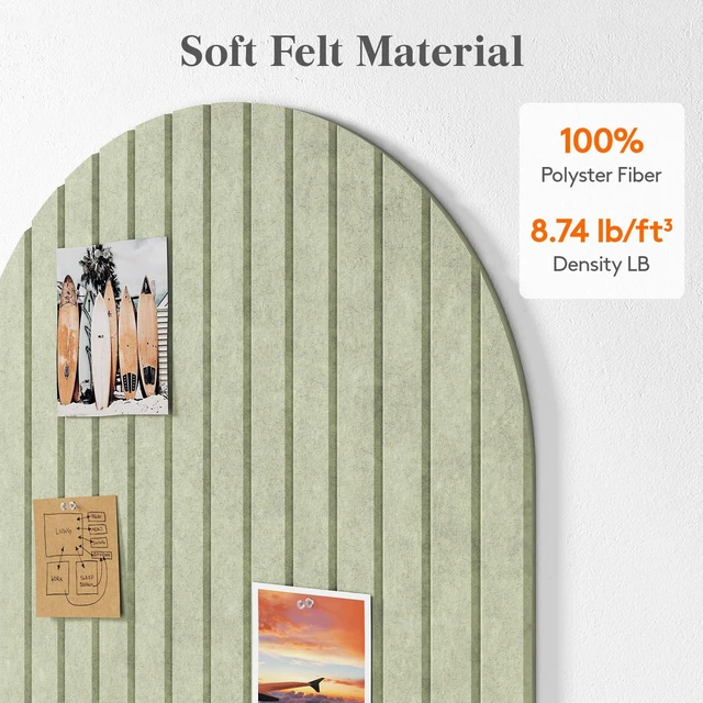 Alt view image 3 of 7 - 3-Pack Arched Bulletin Board, Cork Board Alternative for Walls, 35.4" x 23.6" Large Felt Panels with 30 Pins, Full Self-Adhesive Wall Panel for Decor, Home, Office, Dorm, Green