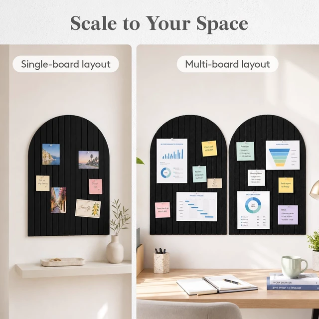 Alt view image 7 of 7 - 3-Pack Arched Bulletin Board, Cork Board Alternative for Walls, 35.4" x 23.6" Large Felt Panels with 30 Pins, Full Self-Adhesive Wall Panel for Decor, Home, Office, Dorm, Green