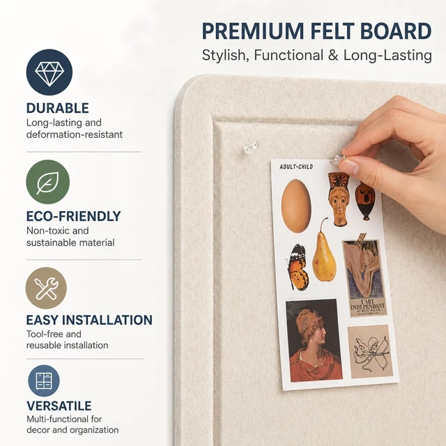 Alt view image 3 of 7 - Beige Small Felt Bulletin Board for Wall 24 x 18 Inch Frameless | Foldable shipping with easy mounting for notes photos and planning