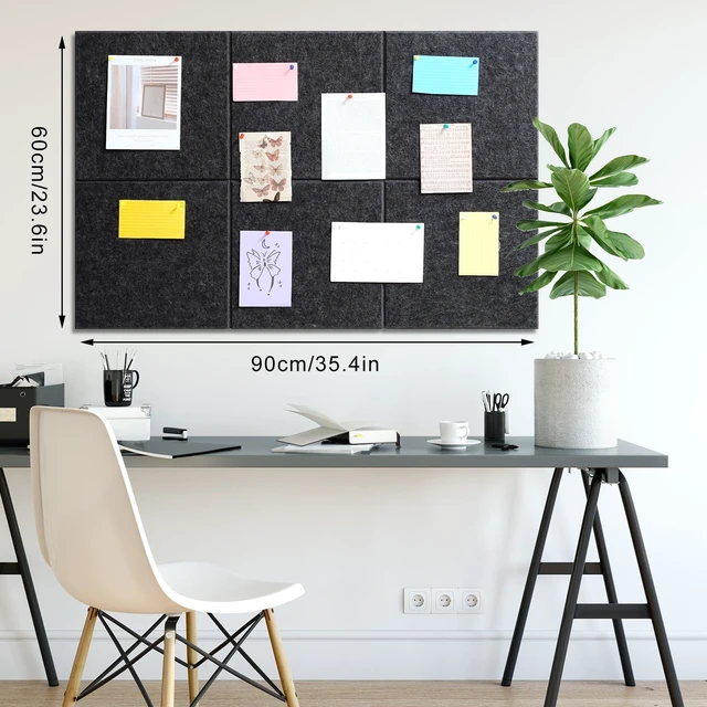 Alt view image 2 of 7 - Large Cork Board 36" x 24", 6 Pack Felt Bulletin Board Pin Boards | Includes 30 Pushpins, Self-Adhesive, Felt Wall Tiles for Walls Office Home School Decor-Dark Gray