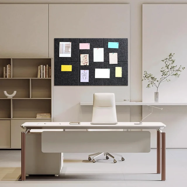 Alt view image 6 of 7 - Large Cork Board 36" x 24", 6 Pack Felt Bulletin Board Pin Boards | Includes 30 Pushpins, Self-Adhesive, Felt Wall Tiles for Walls Office Home School Decor-Dark Gray