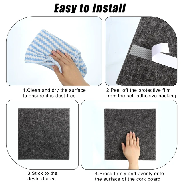 Alt view image 4 of 7 - Large Cork Board 36" x 24", 6 Pack Felt Bulletin Board Pin Boards | Includes 30 Pushpins, Self-Adhesive, Felt Wall Tiles for Walls Office Home School Decor-Dark Gray