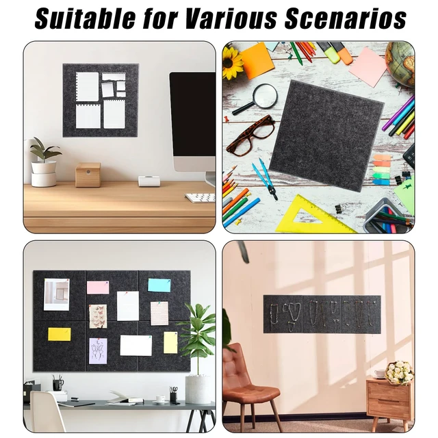 Alt view image 7 of 7 - Large Cork Board 36" x 24", 6 Pack Felt Bulletin Board Pin Boards | Includes 30 Pushpins, Self-Adhesive, Felt Wall Tiles for Walls Office Home School Decor-Dark Gray
