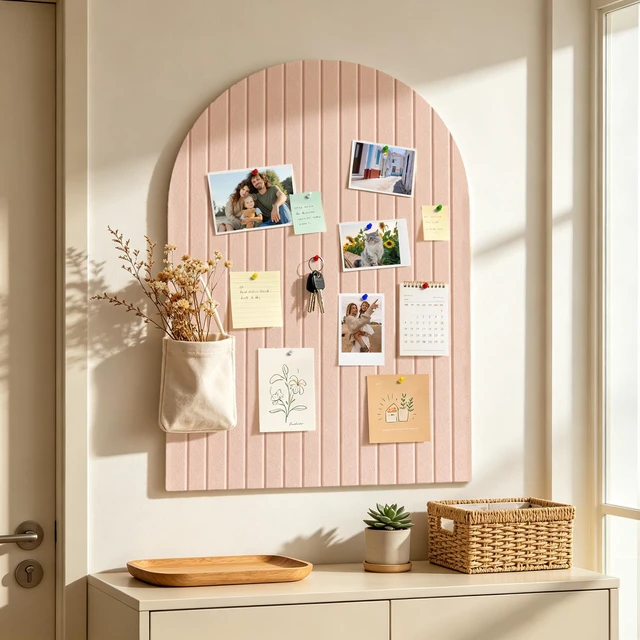 Main image of Large Arched Felt Bulletin Board 35" x 24", 6 Pack Cork Boards Alternative for Walls with 30 Pins, 40 Adhesive Tabs, Pin Board Tiles for Home Office Classroom Decor, Photos Display (Pink)