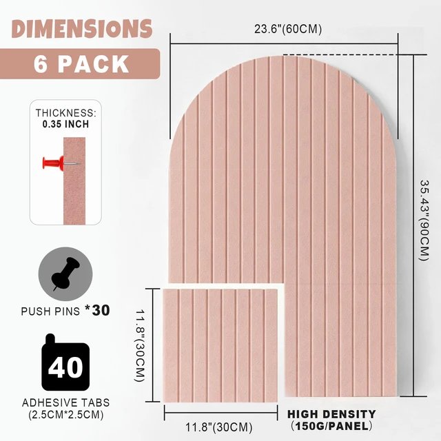Alt view image 2 of 7 - Large Arched Felt Bulletin Board 35" x 24", 6 Pack Cork Boards Alternative for Walls with 30 Pins, 40 Adhesive Tabs, Pin Board Tiles for Home Office Classroom Decor, Photos Display (Pink)