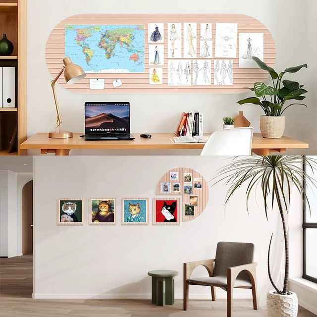 Alt view image 3 of 7 - Large Arched Felt Bulletin Board 35" x 24", 6 Pack Cork Boards Alternative for Walls with 30 Pins, 40 Adhesive Tabs, Pin Board Tiles for Home Office Classroom Decor, Photos Display (Pink)