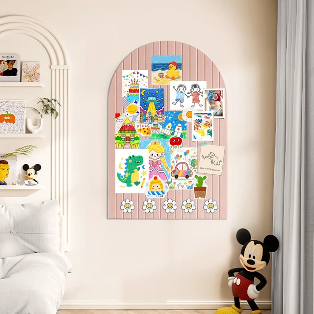 Alt view image 4 of 7 - Large Arched Felt Bulletin Board 35" x 24", 6 Pack Cork Boards Alternative for Walls with 30 Pins, 40 Adhesive Tabs, Pin Board Tiles for Home Office Classroom Decor, Photos Display (Pink)