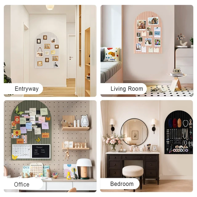 Alt view image 7 of 7 - Large Arched Felt Bulletin Board 35" x 24", 6 Pack Cork Boards Alternative for Walls with 30 Pins, 40 Adhesive Tabs, Pin Board Tiles for Home Office Classroom Decor, Photos Display (Pink)