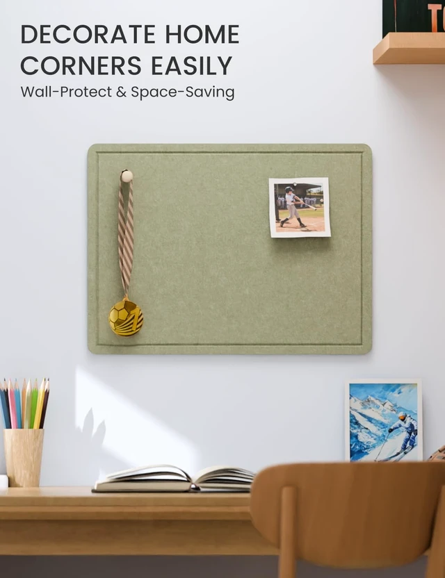 Alt view image 4 of 7 - 23.6" x 17.1" Bulletin Board, Sage | Cork Board Alternative with 12 Removable Adhesive Tabs, Foldable Felt Pin Board for Home, Office, Classroom & Dorm