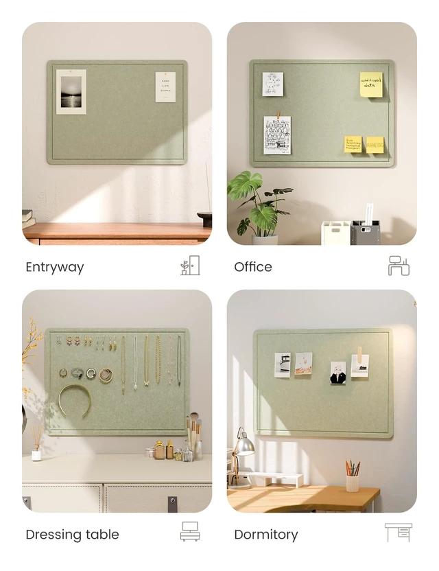 Alt view image 7 of 7 - 23.6" x 17.1" Bulletin Board, Sage | Cork Board Alternative with 12 Removable Adhesive Tabs, Foldable Felt Pin Board for Home, Office, Classroom & Dorm