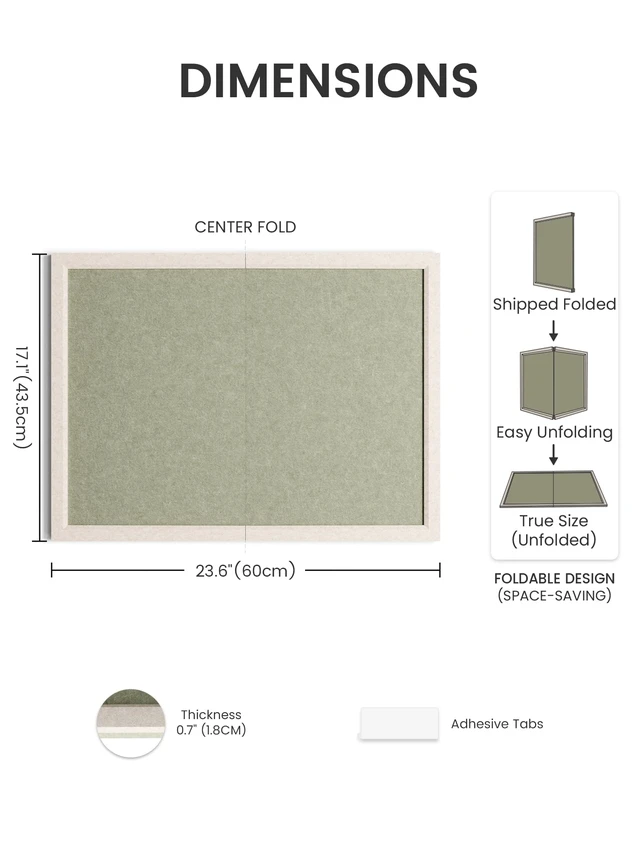 Alt view image 2 of 7 - Framed Felt Bulletin Board, 23.6" x 17.1", Sage | Cork Board Alternative with 12 Removable Adhesive Tabs, Foldable Pin Board for Wall, Home, Office, Classroom & Dorm