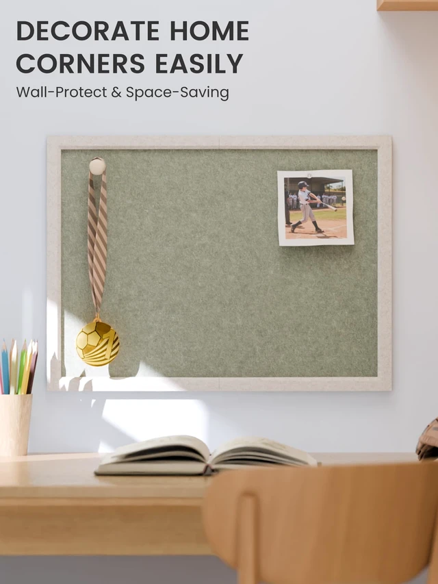 Alt view image 4 of 7 - Framed Felt Bulletin Board, 23.6" x 17.1", Sage | Cork Board Alternative with 12 Removable Adhesive Tabs, Foldable Pin Board for Wall, Home, Office, Classroom & Dorm