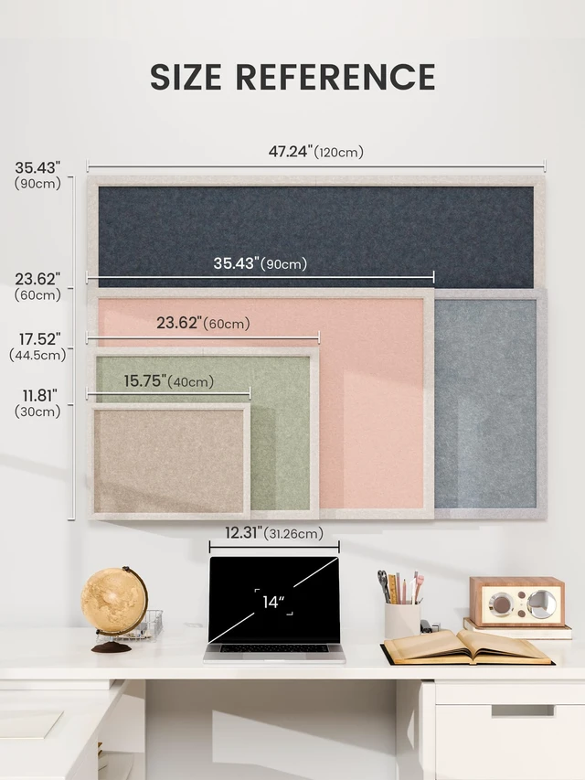 Alt view image 5 of 7 - Framed Felt Bulletin Board, 23.6" x 17.1", Sage | Cork Board Alternative with 12 Removable Adhesive Tabs, Foldable Pin Board for Wall, Home, Office, Classroom & Dorm