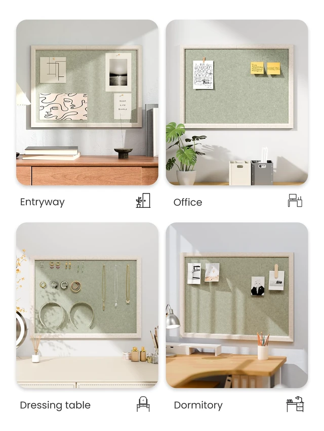 Alt view image 6 of 7 - Framed Felt Bulletin Board, 23.6" x 17.1", Sage | Cork Board Alternative with 12 Removable Adhesive Tabs, Foldable Pin Board for Wall, Home, Office, Classroom & Dorm
