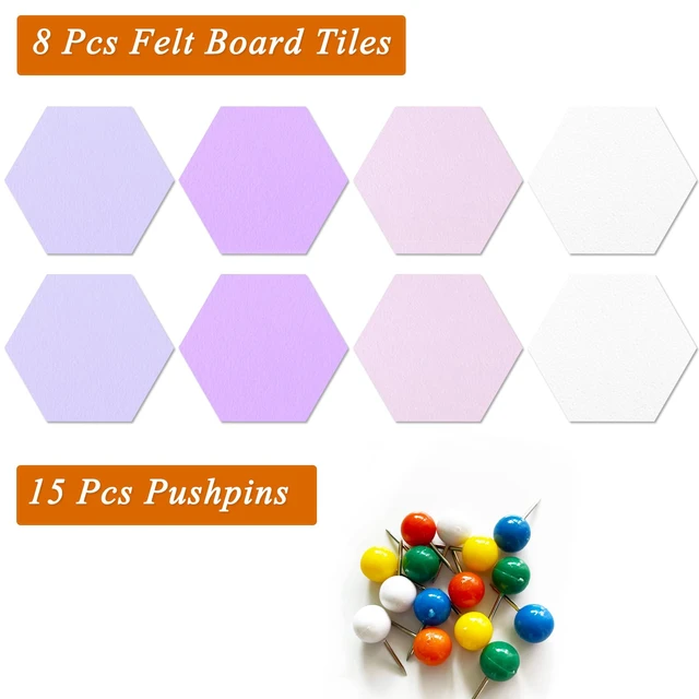 Alt view image 4 of 7 - 8 Pcs Hexagon Felt Cork Bulletin Board Tiles, Self Adhesive DIY Bulletin Board Pin Board for Office School Home Wall Decor Memos Photos Display(Purple & Pink)