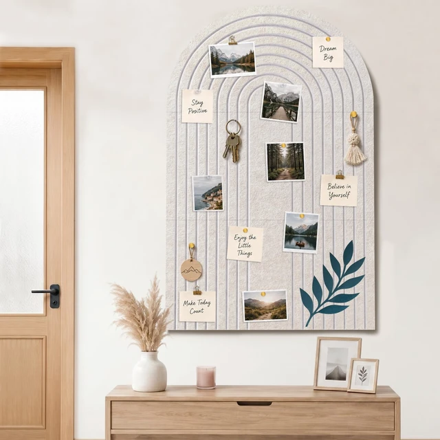 Alt view image 2 of 7 - Large Arched Felt Bulletin Board 36"x24", Decorative Pin Board for Wall | 3-pc felt pin board tiles, 30 adhesive tabs, soft oatmeal arch-inspired look for photo, memo, vision board & wall displays