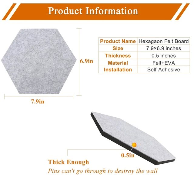 Alt view image 6 of 7 - 8 Pcs Hexagon Felt Cork Bulletin Board Tiles, Self Adhesive DIY Bulletin Board Pin Board for Office School Home Wall Decor Memos Photos Display(Purple & Pink)
