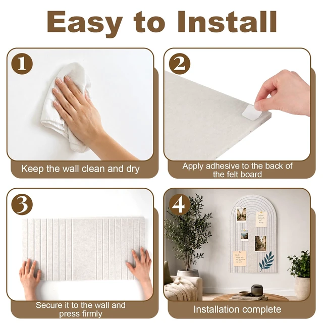 Alt view image 4 of 7 - Large Arched Felt Bulletin Board 36"x24", Decorative Pin Board for Wall | 3-pc felt pin board tiles, 30 adhesive tabs, soft oatmeal arch-inspired look for photo, memo, vision board & wall displays