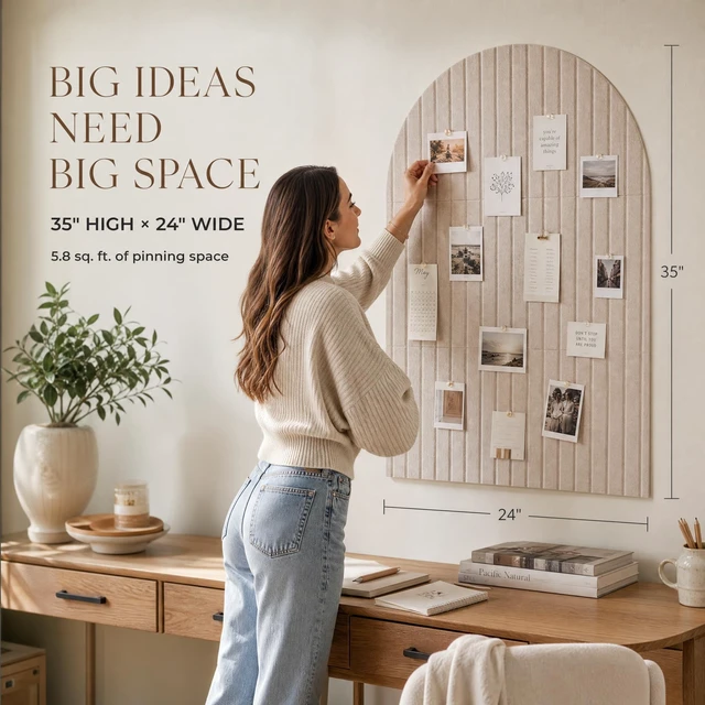 Alt view image 2 of 7 - Large Arched Felt Bulletin Board - 6 Customizable Adhesive Tiles with Pins | Stylish 35" X 24" Cork Board Alternative for Office and Wall Decor - Perfect to Display Your Photos