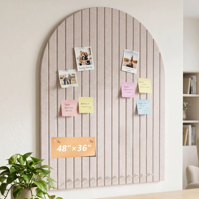 Main image of 12 Pack 48" x 36" Large Arched Felt Bulletin Board(Beige) | Decorative Felt Pin Board with Push Pins,Adhesive Tabs,Cork Board For Walls,Vision Board for Home Office School Decor