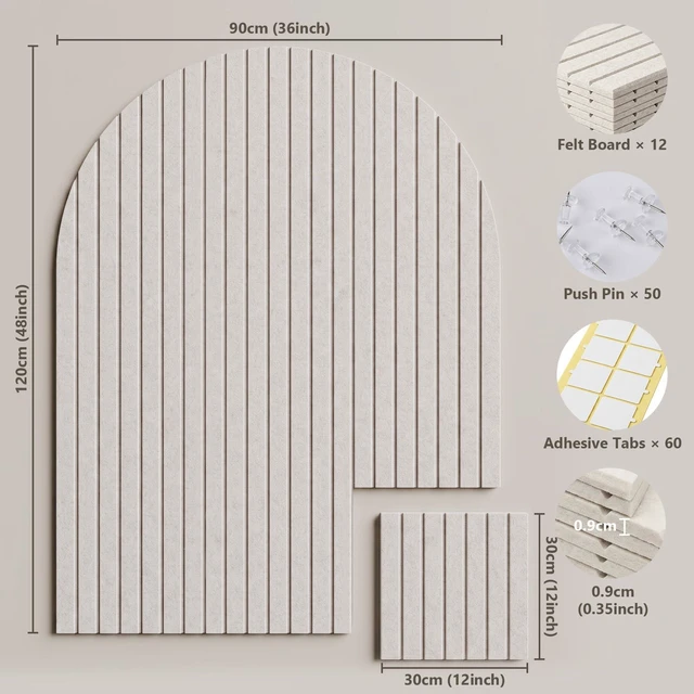 Alt view image 3 of 7 - 12 Pack 48" x 36" Large Arched Felt Bulletin Board(Beige) | Decorative Felt Pin Board with Push Pins,Adhesive Tabs,Cork Board For Walls,Vision Board for Home Office School Decor