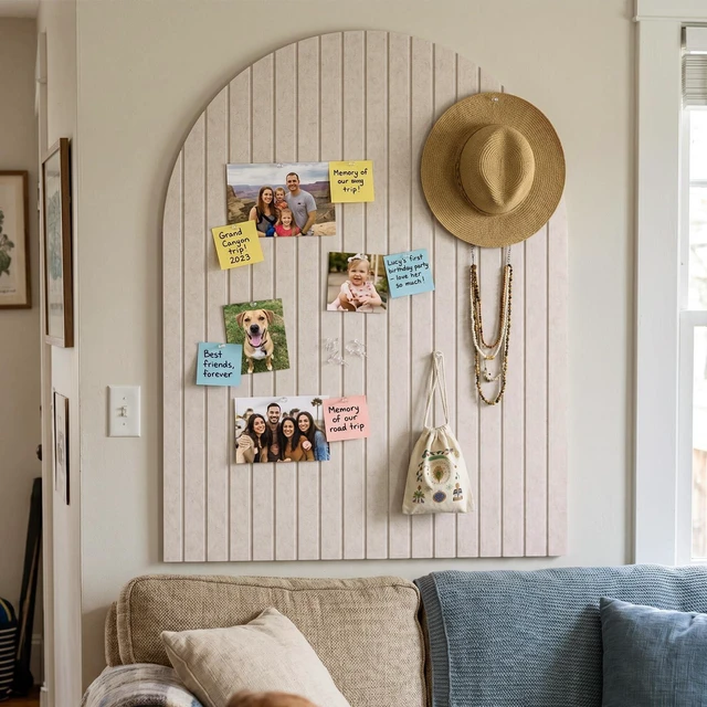 Alt view image 6 of 7 - 12 Pack 48" x 36" Large Arched Felt Bulletin Board(Beige) | Decorative Felt Pin Board with Push Pins,Adhesive Tabs,Cork Board For Walls,Vision Board for Home Office School Decor