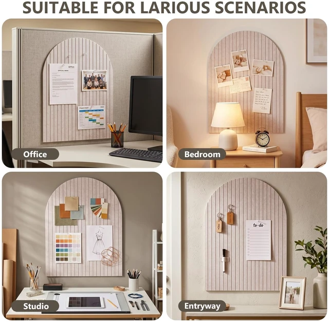 Alt view image 7 of 7 - 12 Pack 48" x 36" Large Arched Felt Bulletin Board(Beige) | Decorative Felt Pin Board with Push Pins,Adhesive Tabs,Cork Board For Walls,Vision Board for Home Office School Decor