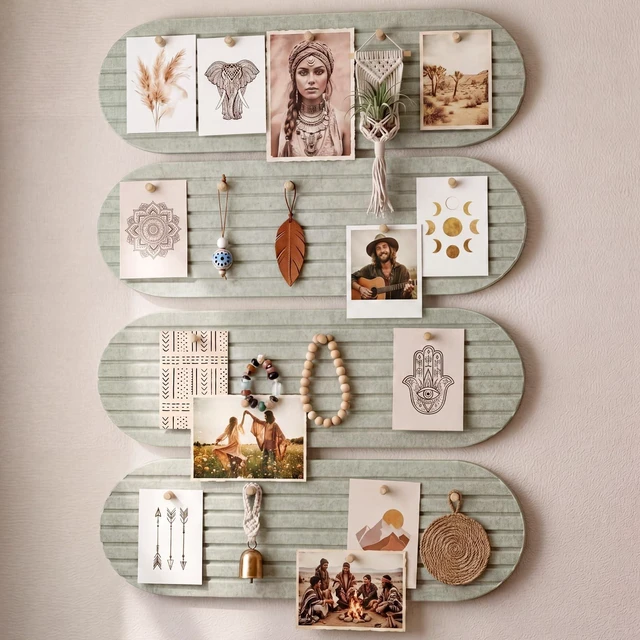 Main image of 4 Pcs Cork Board for Wall Small Felt Bulletin Board, Sage Green | 17'' x 6'' Cork Strip, Pin Board, Alternative Corkboard, with 25 Push Pins, Adhesive Bar Strip, for Home Office Photo Decor