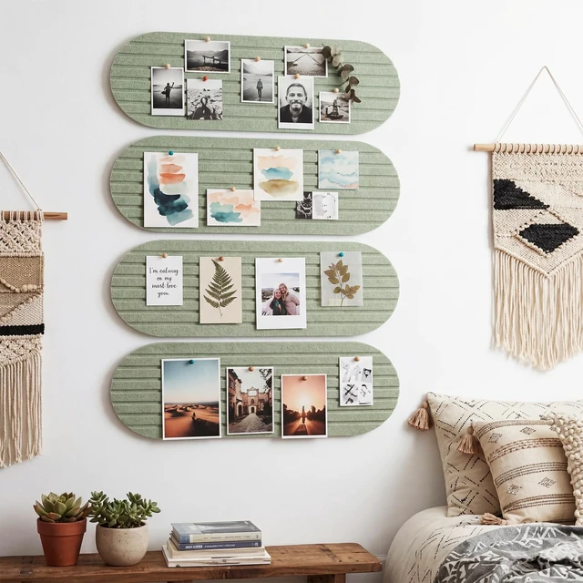 Alt view image 4 of 7 - 4 Pcs Cork Board for Wall Small Felt Bulletin Board, Sage Green | 17'' x 6'' Cork Strip, Pin Board, Alternative Corkboard, with 25 Push Pins, Adhesive Bar Strip, for Home Office Photo Decor