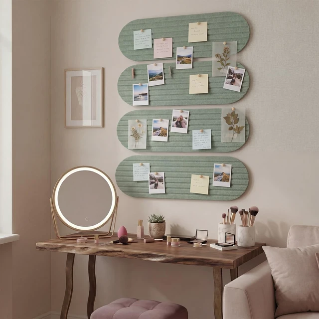 Alt view image 5 of 7 - 4 Pcs Cork Board for Wall Small Felt Bulletin Board, Sage Green | 17'' x 6'' Cork Strip, Pin Board, Alternative Corkboard, with 25 Push Pins, Adhesive Bar Strip, for Home Office Photo Decor