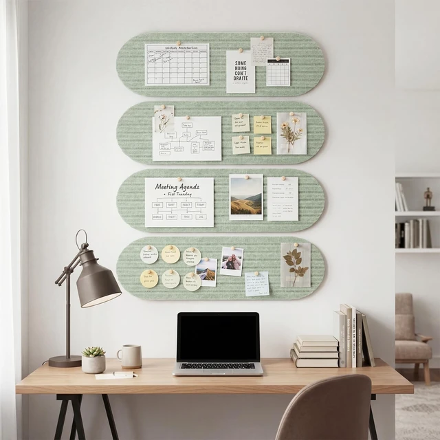 Alt view image 6 of 7 - 4 Pcs Cork Board for Wall Small Felt Bulletin Board, Sage Green | 17'' x 6'' Cork Strip, Pin Board, Alternative Corkboard, with 25 Push Pins, Adhesive Bar Strip, for Home Office Photo Decor