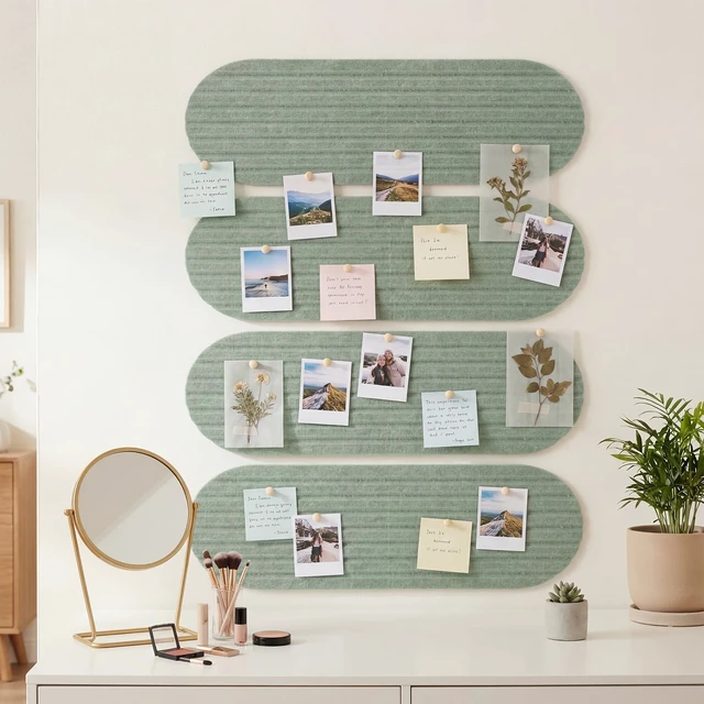 Alt view image 7 of 7 - 4 Pcs Cork Board for Wall Small Felt Bulletin Board, Sage Green | 17'' x 6'' Cork Strip, Pin Board, Alternative Corkboard, with 25 Push Pins, Adhesive Bar Strip, for Home Office Photo Decor