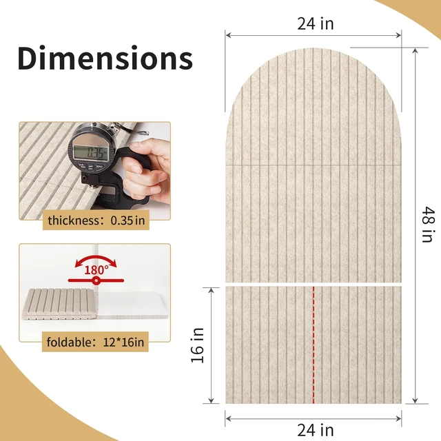 Alt view image 2 of 7 - Large Arched Felt Bulletin Board, 48"x24", Oatmeal | Cork Board Alternative, 3 Foldable Adhesive Tiles, 50 Push Pins, Office Wall Decor, Pin Boards for Pictures & Photos Display