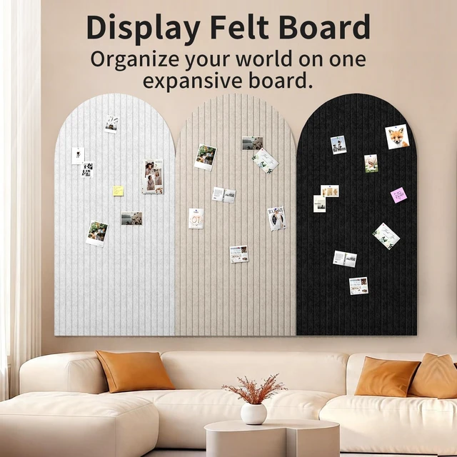 Alt view image 4 of 7 - Large Arched Felt Bulletin Board, 48"x24", Oatmeal | Cork Board Alternative, 3 Foldable Adhesive Tiles, 50 Push Pins, Office Wall Decor, Pin Boards for Pictures & Photos Display
