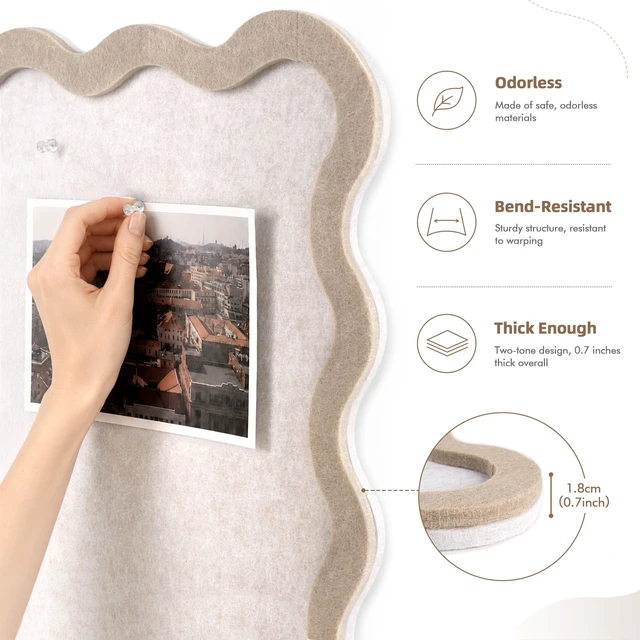 Alt view image 3 of 7 - Scalloped Felt Bulletin Board 24"x18", Decorative Pin Board for Wall | Cork board alternative with a raised scalloped frame adds dimension to photo displays, vision boards and wall organizations
