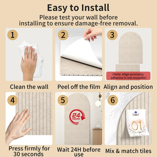 Alt view image 6 of 7 - Large Arched Felt Bulletin Board, 48"x24", Oatmeal | Cork Board Alternative, 3 Foldable Adhesive Tiles, 50 Push Pins, Office Wall Decor, Pin Boards for Pictures & Photos Display