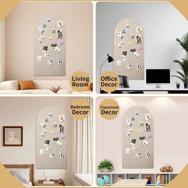 Alt view image 7 of 7 - Large Arched Felt Bulletin Board, 48"x24", Oatmeal | Cork Board Alternative, 3 Foldable Adhesive Tiles, 50 Push Pins, Office Wall Decor, Pin Boards for Pictures & Photos Display