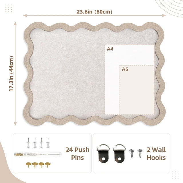 Alt view image 5 of 7 - Scalloped Felt Bulletin Board 24"x18", Decorative Pin Board for Wall | Cork board alternative with a raised scalloped frame adds dimension to photo displays, vision boards and wall organizations