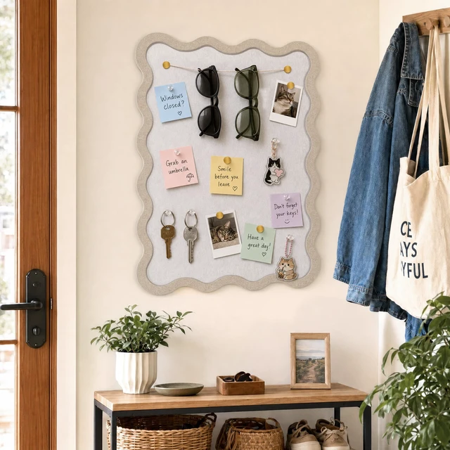 Alt view image 2 of 7 - Scalloped Felt Bulletin Board 24"x18", Decorative Pin Board for Wall | Cork board alternative with a raised scalloped frame adds dimension to photo displays, vision boards and wall organizations