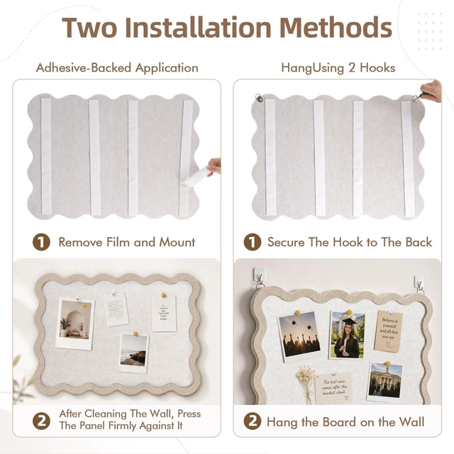 Alt view image 6 of 7 - Scalloped Felt Bulletin Board 24"x18", Decorative Pin Board for Wall | Cork board alternative with a raised scalloped frame adds dimension to photo displays, vision boards and wall organizations