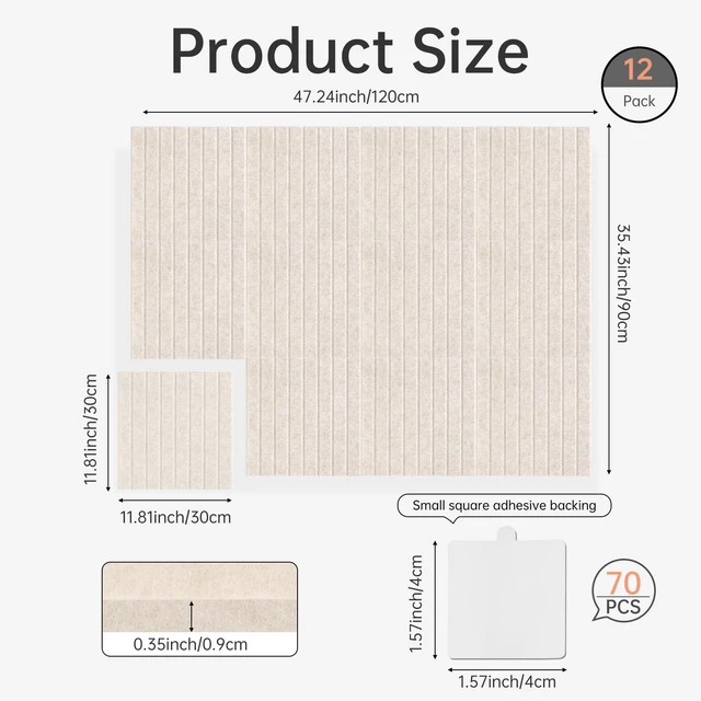 Alt view image 2 of 7 - Felt Bulletin Board, 48"X 36" Felt Board for Wall, 12 Pack Felt Wall Tiles, with 70 Adhesive Tabs, Large Felt Bulletin Board Tiles, Cork Board for Room Office Decor, Classroom Pin Board (Oatmeal)