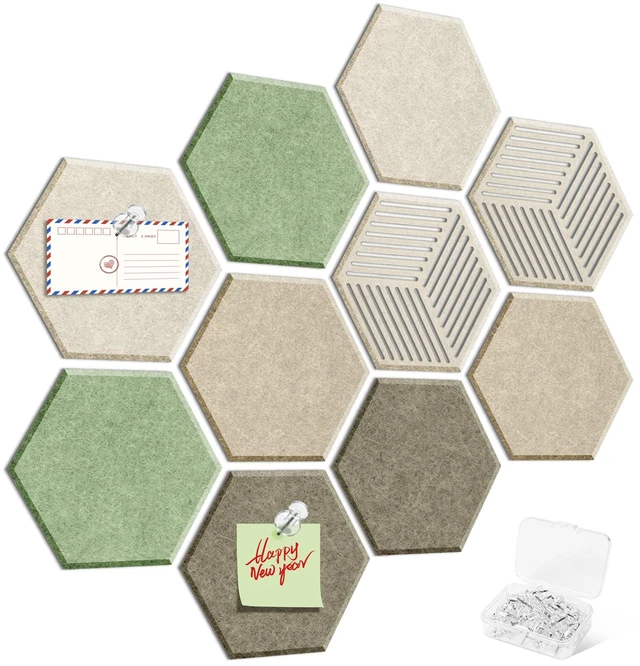 Main image of 10PCS Hexagon Felt Bulletin Cork Tiles, Bulletin Board for Walls Decor | Felt Wall Decro Alternative with 50 Pushpins, Hexagon Pin Board for Office, School and Home Photos Display (Linen Dusk)