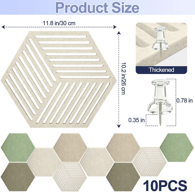 Alt view image 5 of 7 - 10PCS Hexagon Felt Bulletin Cork Tiles, Bulletin Board for Walls Decor | Felt Wall Decro Alternative with 50 Pushpins, Hexagon Pin Board for Office, School and Home Photos Display (Linen Dusk)