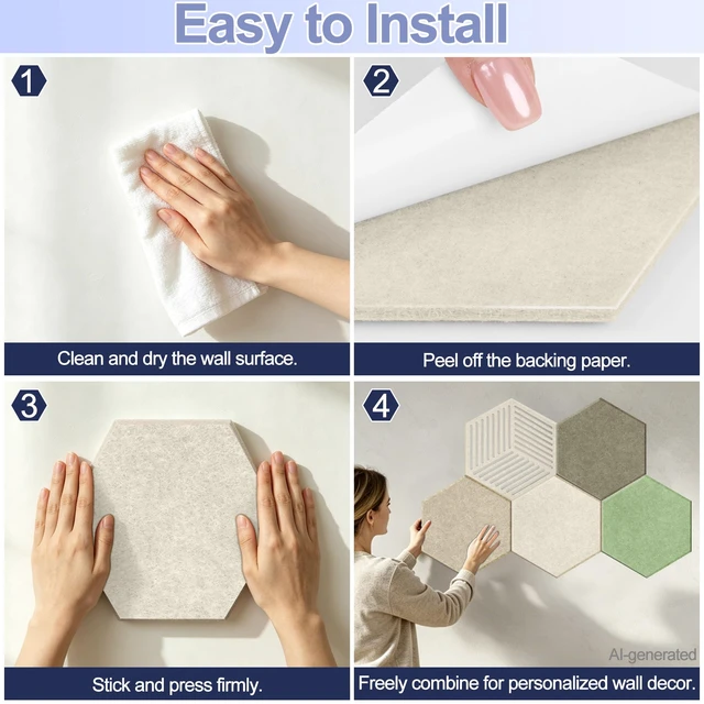 Alt view image 7 of 7 - 10PCS Hexagon Felt Bulletin Cork Tiles, Bulletin Board for Walls Decor | Felt Wall Decro Alternative with 50 Pushpins, Hexagon Pin Board for Office, School and Home Photos Display (Linen Dusk)