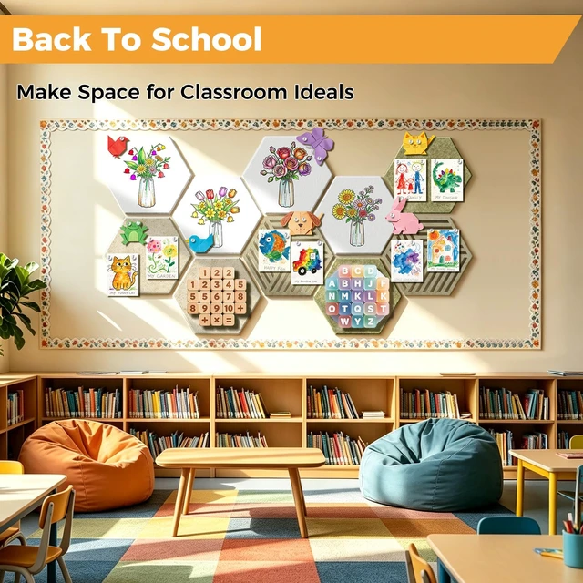 Alt view image 3 of 7 - 10 Pack Hexagonal Felt Bulletin Board Tiles for Office Walls Decor | Cork Board Alternative, 50 Adhesive Tabs, Photos and Reminders in Home Offices, DIY Paintable, Self-Adhesive Memo Board