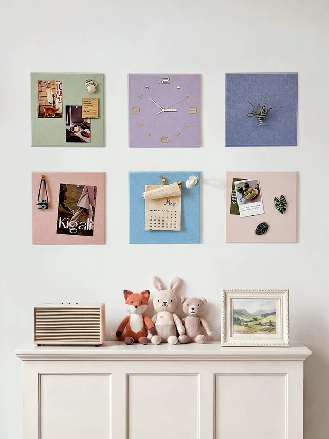 Main image of Felt Bulletin Board Tiles, 6 Pack Decorative Pin Board for Wall | 11.8 x 11.8 Inches Cork Board Alternative, Easy Setup with 30 Push Pins & 36 Adhesive Tabs, Modern Stylish Memo Photo Board